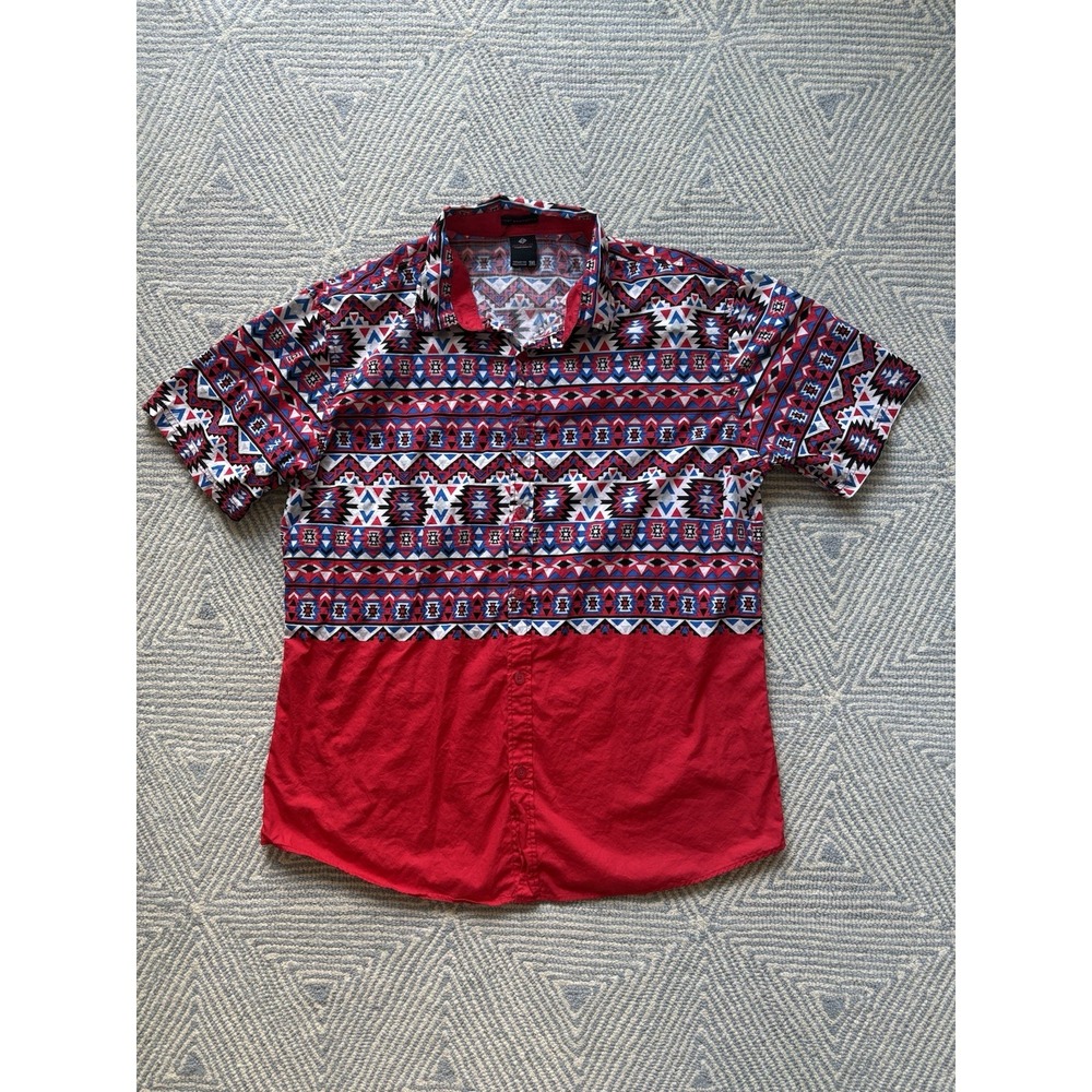 Enyce Aztec Print Short‎ Sleeve Button Shirt - Red/Blue/White -- 3XL